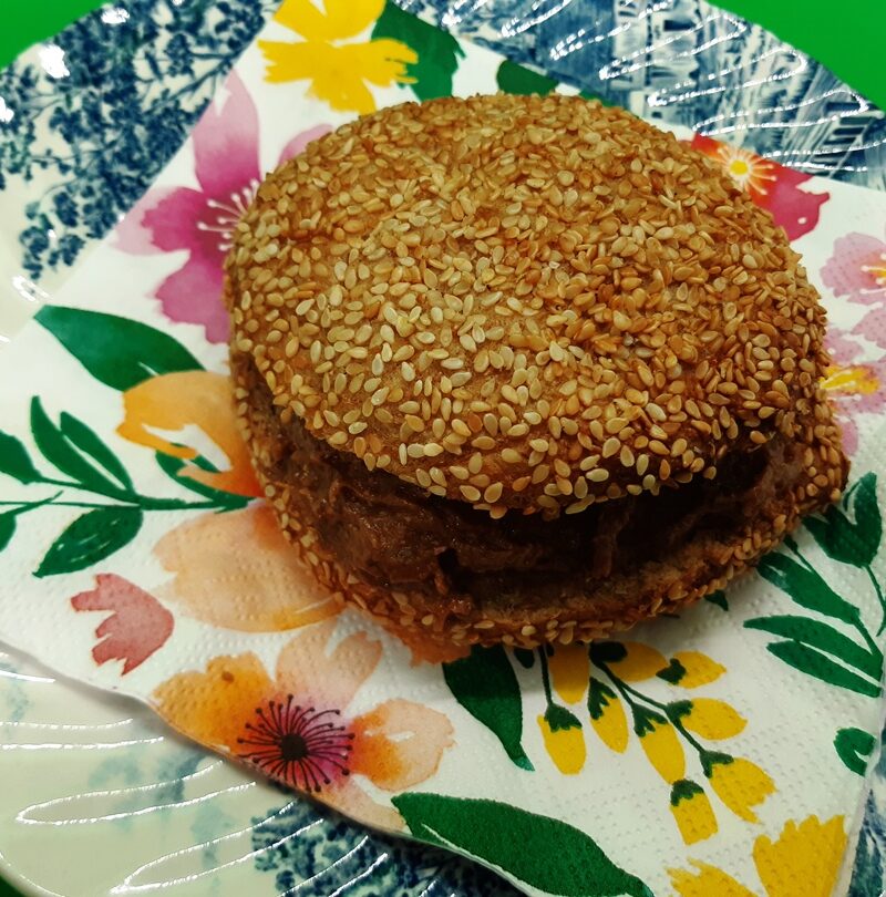 A sandwitch with chocolate banana spread