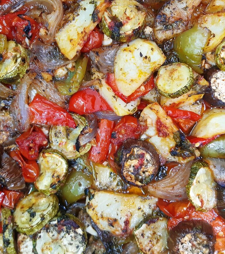 Fresh roasted vegetables zucchini peppers aubergine tomatoes