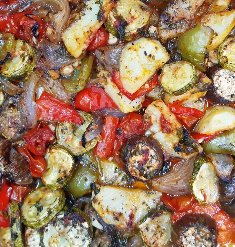 Fresh roasted vegetables zucchini peppers aubergine tomatoes