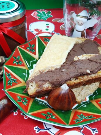 Festive table with bread and chestnut spread