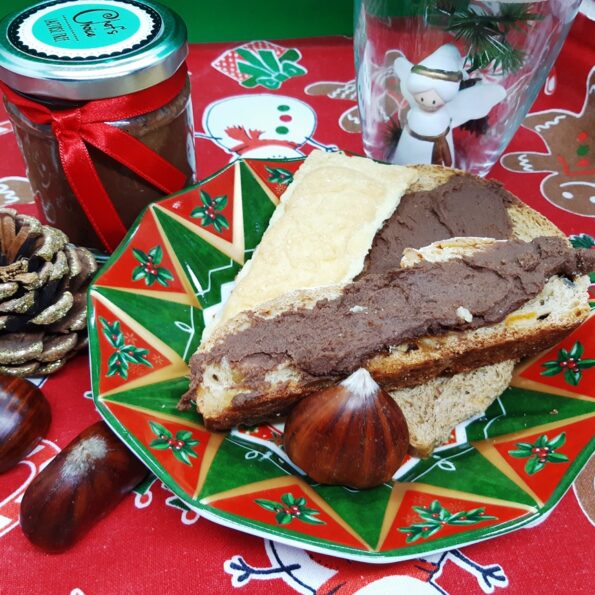 Festive table with bread and chestnut spread