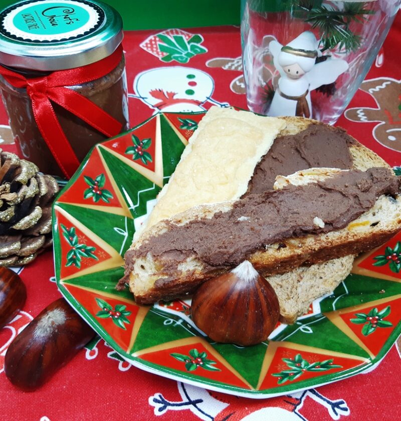 Festive table with bread and chestnut spread