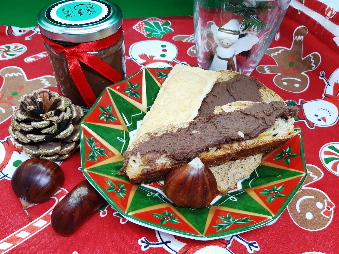 Festive table with bread and chestnut spread