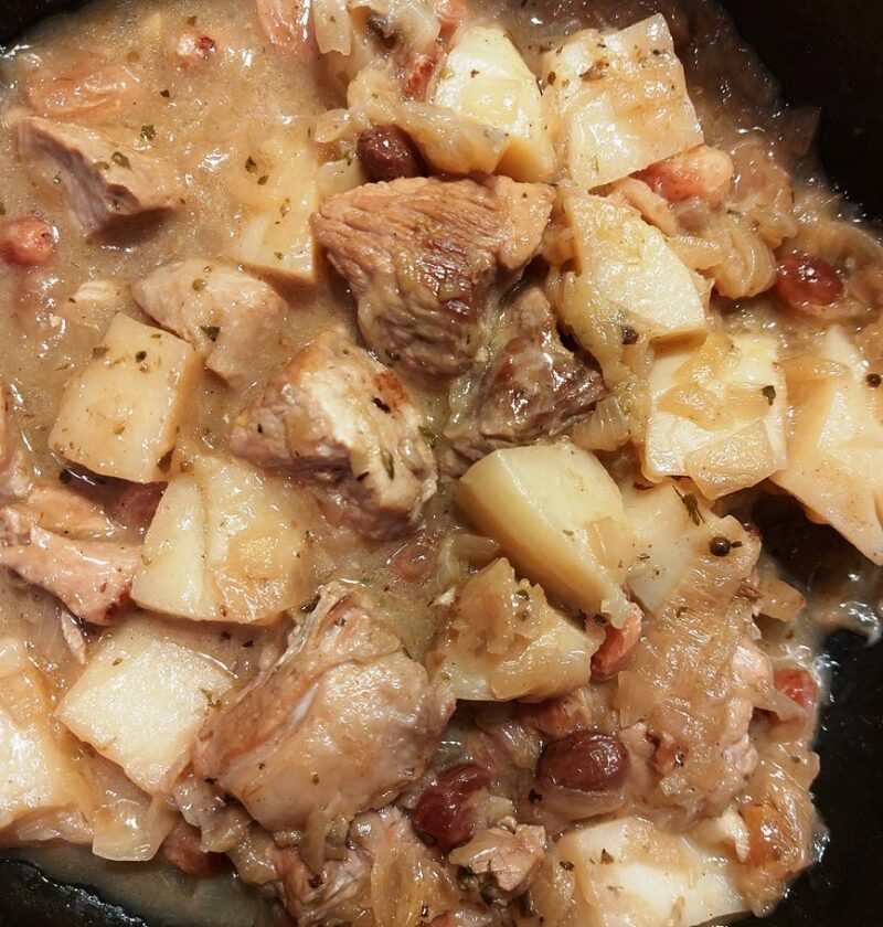 A stew with pork and potatoes