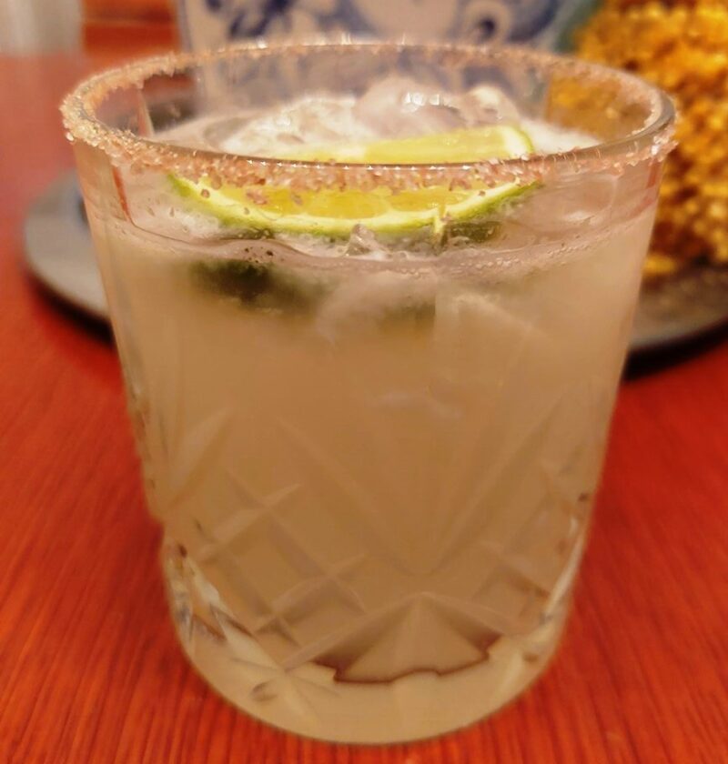 A glass with a cocktail