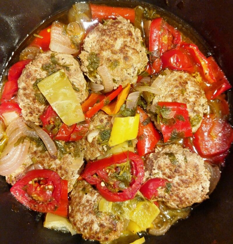 meatballs with peppers, tomato