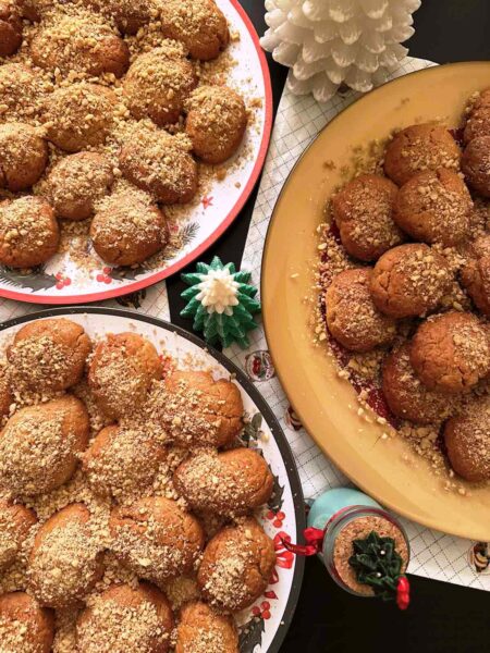 Greek festive cookies in platters