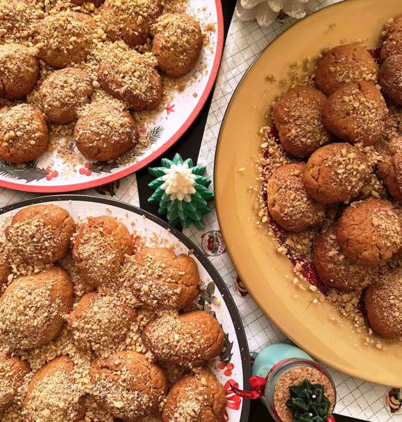 Greek festive cookies in platters