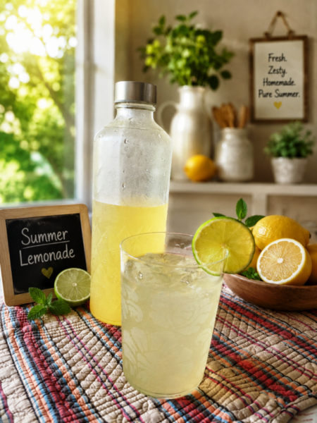 A glass with fresh lemonade