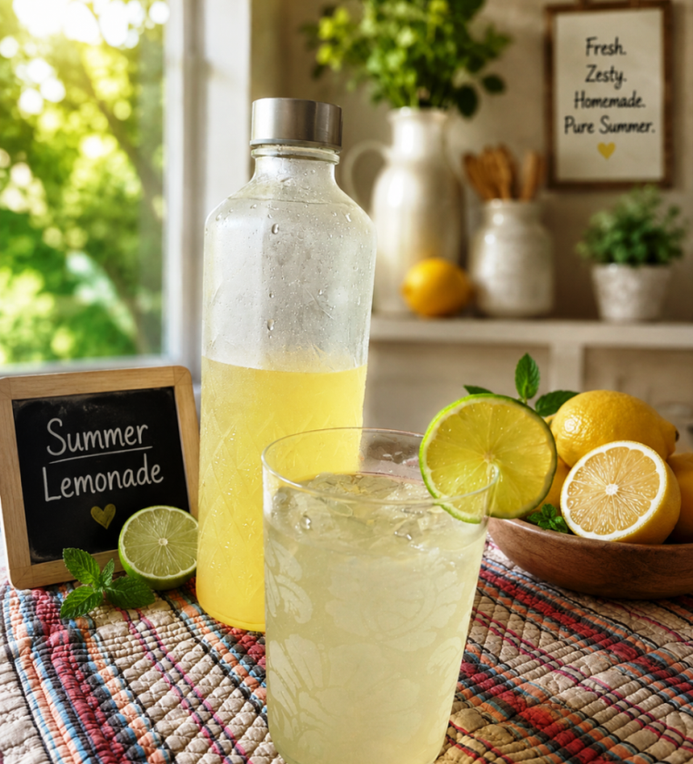 A glass with fresh lemonade