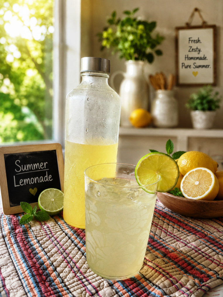 A glass with fresh lemonade